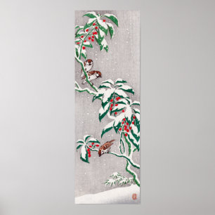 Ohara Koson Sparrows på snowy berry buss Poster