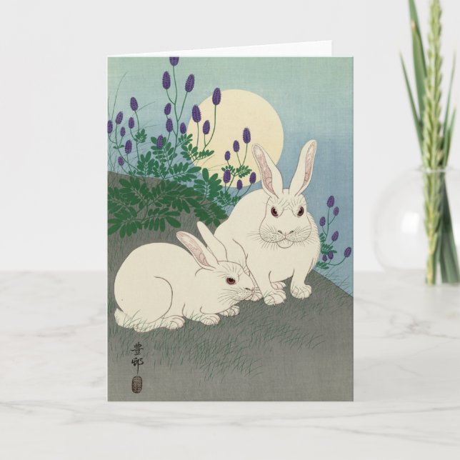 Ohara Koson, två kaniner - japansk konst Kort (Framsida)