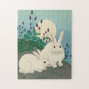 Ohara Koson, två kaniner - japansk konst Pussel