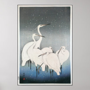 Ohara Kosons Vintage Egrets i Snö Poster