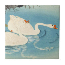 Ohara Shoson Two Sweeming Geese japanese art Kakelplatta