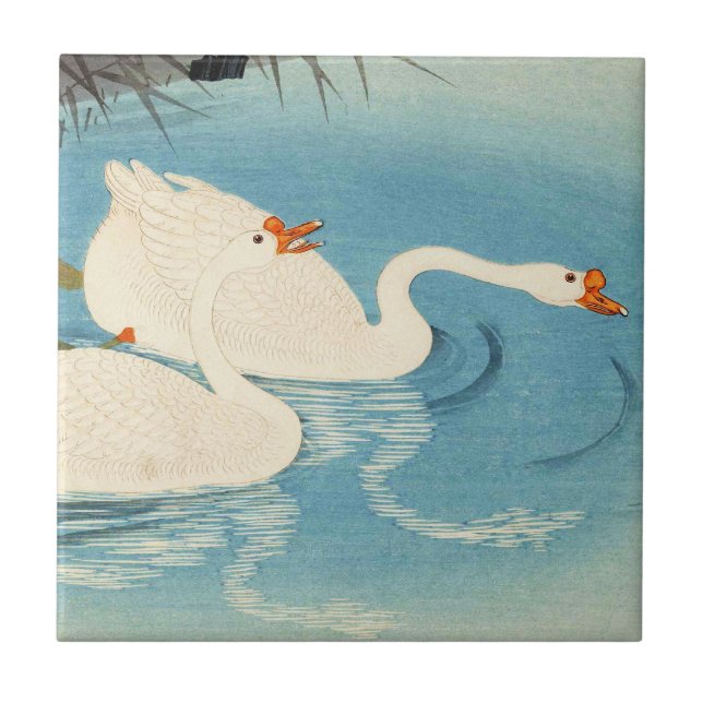 Ohara Shoson Two Sweeming Geese japanese art Kakelplatta (Framsidan)