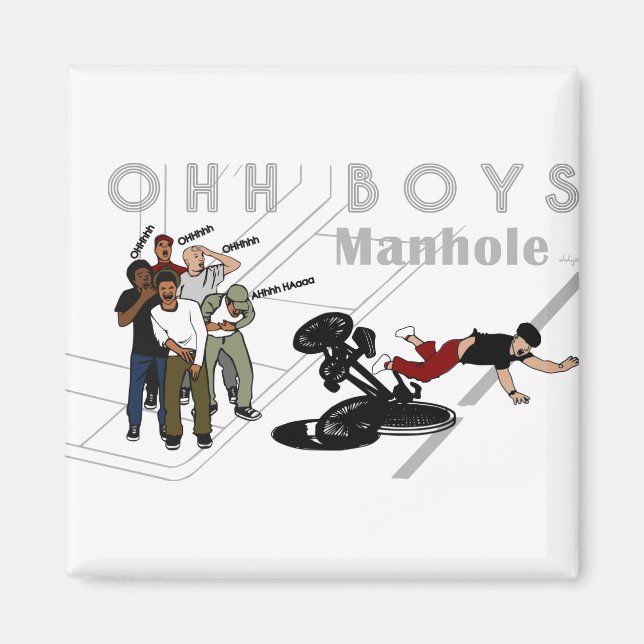 OHH BOYS - Man på Bike Hits a Manhål Magnet (Framsidan)