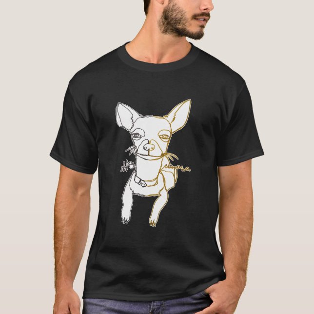 Ohh Chiwawa Ambidexterous Line Teckning i Chihuahu T Shirt (Framsida)