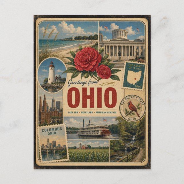 Ohio Äkta Vintage Stil vykort (Framsida)