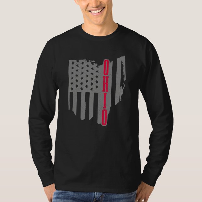 Ohio American Flagga State Karta Pride Patriotic 4 T Shirt (Framsida)