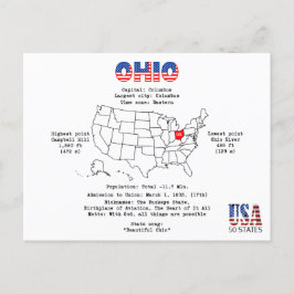 Ohio American State på karta och användbar informa Helg Vykort
