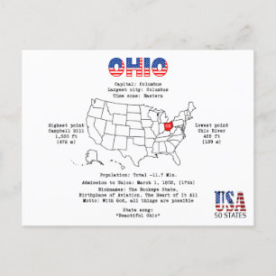 Ohio American State på karta och användbar informa Helg Vykort