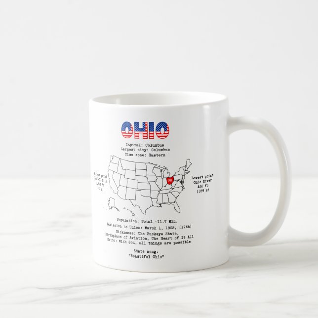 Ohio American State på karta och användbar informa Kaffemugg (Höger)
