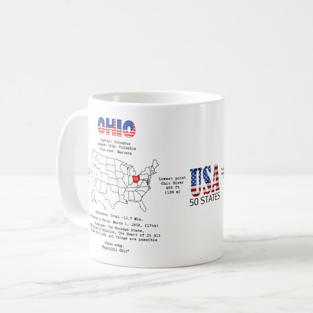 Ohio American State på karta och användbar informa Kaffemugg (Framsida vänster)
