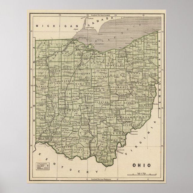 Ohio Atlas Karta Poster (Framsidan)