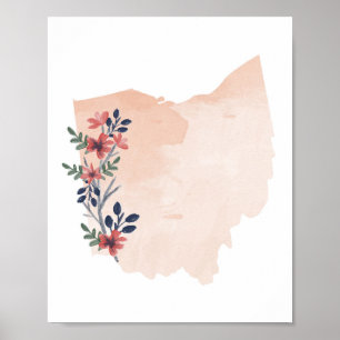 Ohio Blommigt Vattenfärgstillstånd Poster