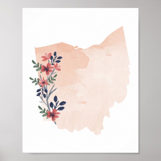 Ohio Blommigt Vattenfärgstillstånd Poster (Framsidan)