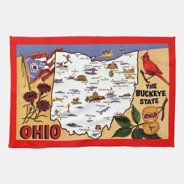  Ohio Buckeye State Postcard Kökshandduk (Horisontell)