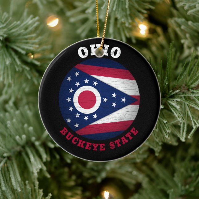 OHIO BUCKEYE STATLIG FLAGGA JULGRANSPRYDNAD KERAMIK (Träd)