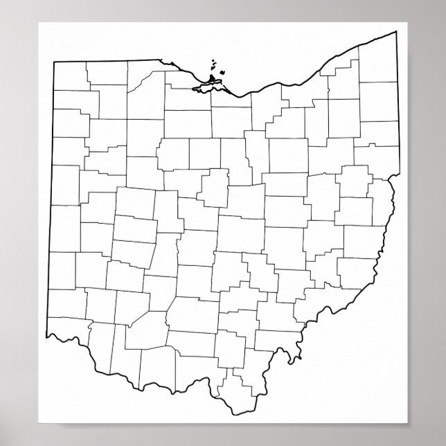 Ohio County Blank Outline Karta Poster (Framsidan)