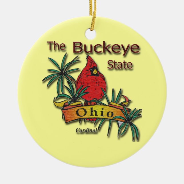 Ohio den statliga fågelprydnaden för Buckeye Julgransprydnad Keramik (Framsidan)