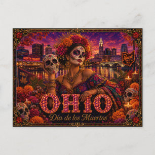 Ohio Día de los Muertos Retro Vykort