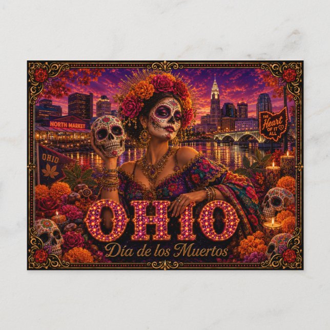 Ohio Día de los Muertos Retro Vykort (Framsida)