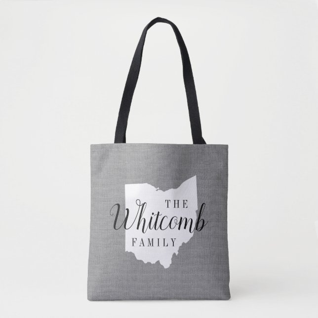 Ohio Family Monogram State Tote Bag Tygkasse (Framsida)