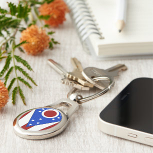Ohio flagga ovalt silverfärgad nyckelring