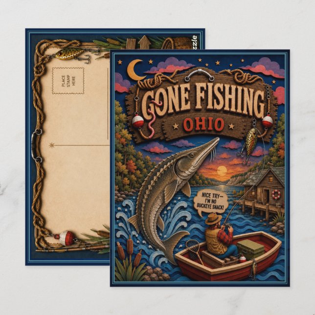 Ohio Gone Fishing Lake Sturgeon Vykort (Fram/baksida)