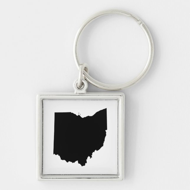 Ohio i svart och vitt fyrkantig silverfärgad nyckelring (Framsidan)