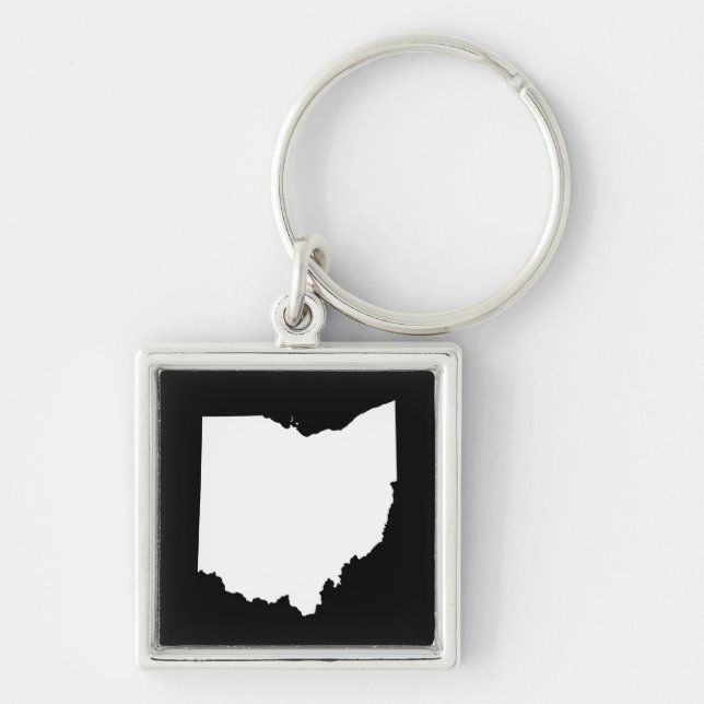 Ohio i vitt och svart fyrkantig silverfärgad nyckelring (Framsidan)