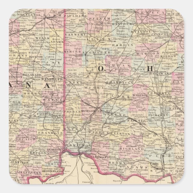 Ohio, Indiana Fyrkantigt Klistermärke (Framsida)