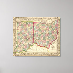 Ohio, Indiana Karta av Mitchell Canvastryck