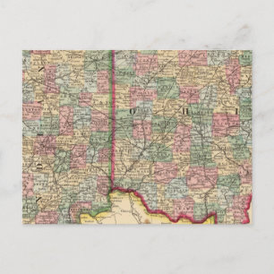 Ohio, Indiana Karta av Mitchell Vykort