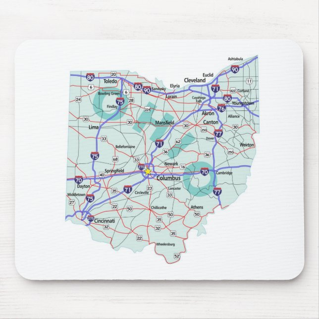Ohio Interstate karta Mousepad Musmatta (Framsidan)
