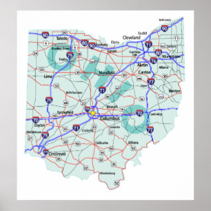 Ohio Interstate kartatryck Poster