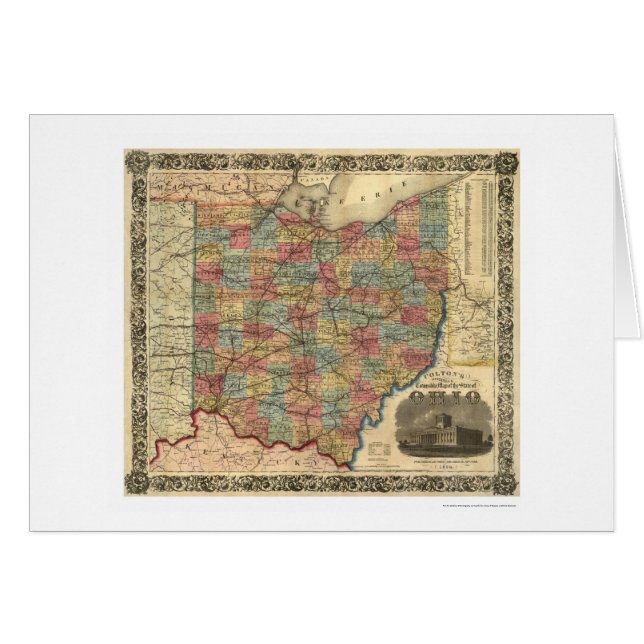 Ohio järnvägkarta 1854 hälsningskort (Framsidan Horizontal)
