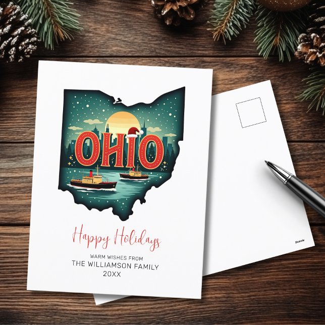 Ohio Julafton Karta Glad helg-platta Helgdag-kort Helg Vykort (Personalize with your Family Name and year.  Matching items available)