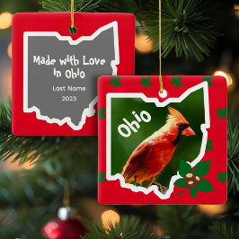 Ohio-julprydnad med kardinal och Buckeyes Julgransprydnad Keramik