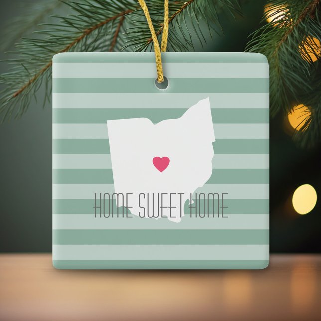 Ohio Karta Home State Kärlek med Anpassningsbar He Julgransprydnad Keramik (Personalized Photo Ornament - Christmas Keepsake)
