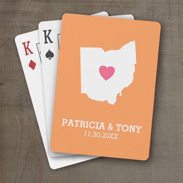 Ohio Karta Home State Kärlek med tillvalshjärta Spel Kort (Personalized Playing Cards with a State Map, Movable Heart and Name)