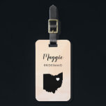 Ohio Karta Luggage Tag, Bröllopsfest Välkommen Bagagebricka<br><div class="desc">Dessa statliga bagagetaggar gör att perfektens bröllopsfest ger märkre eller välkomna säckar märkre. Koppla den till dina brudgåvor i stället för till en typisk papper märkre, och de kan använda den i månader och år till komen. Märkrna har en persikofärgad vattenfärgsbakgrund. Om du vill ha ställe i hjärtat på platsen...</div>