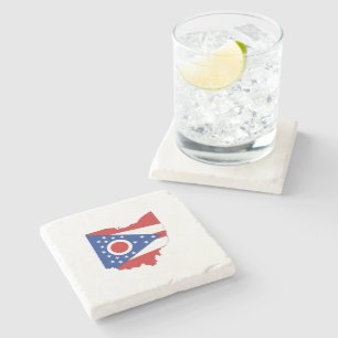 Ohio Karta Shaped Buckeye Statlig flagga Ohioan Underlägg Sten