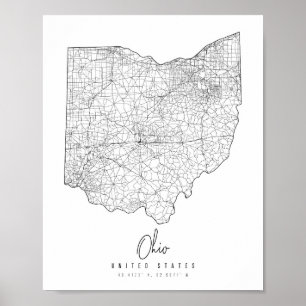 Ohio Minimal Street Karta Poster