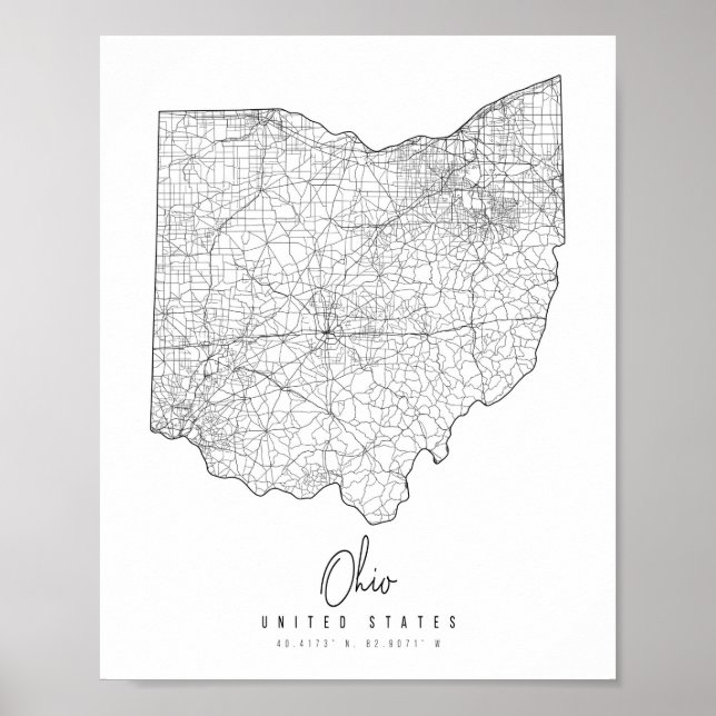 Ohio Minimal Street Karta Poster (Framsidan)