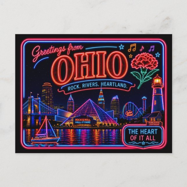 Ohio Neonstat Retro Vintage Vykort (Framsida)
