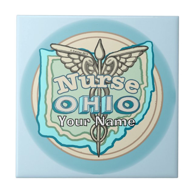 Ohio Nurse Caduceus Tile Kakelplatta (Framsidan)