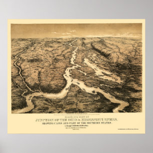Ohio och Mississippi River karta 1861 Poster