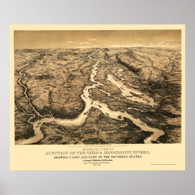 Ohio och Mississippi River Karta 1861 Poster (Framsidan)