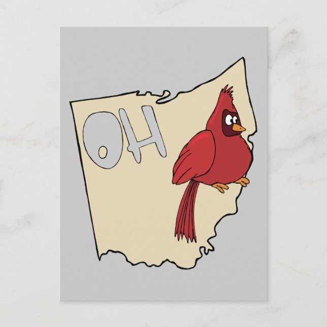Ohio OH Karta & Cardinal Bird Tecknad Art Motto Vykort (Framsida)