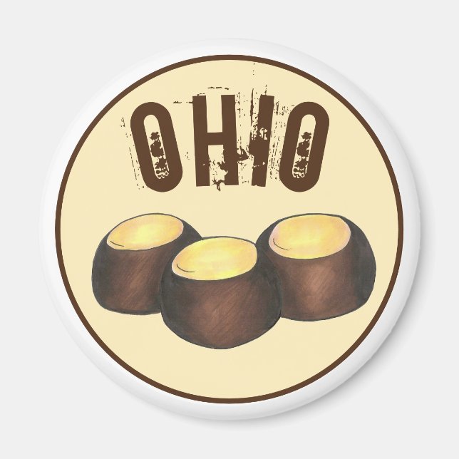 Ohio OH Peanut Butter Buckeye Buck Öga Nöt Candy Magnet (Framsidan)
