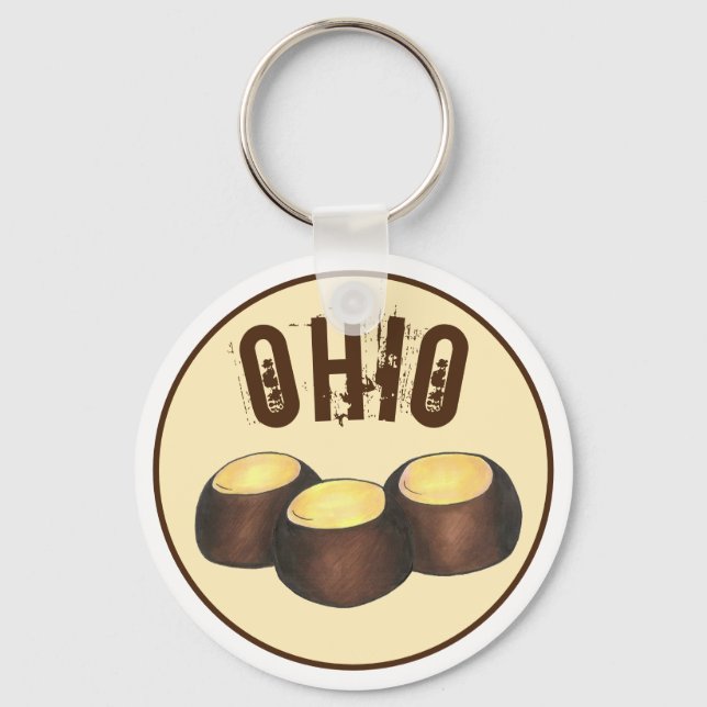 Ohio OH Peanut Butter Buckeye Buck Öga Nöt Candy Nyckelring (Framsida)