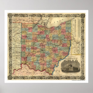 Ohio Railroad Karta 1854 Poster